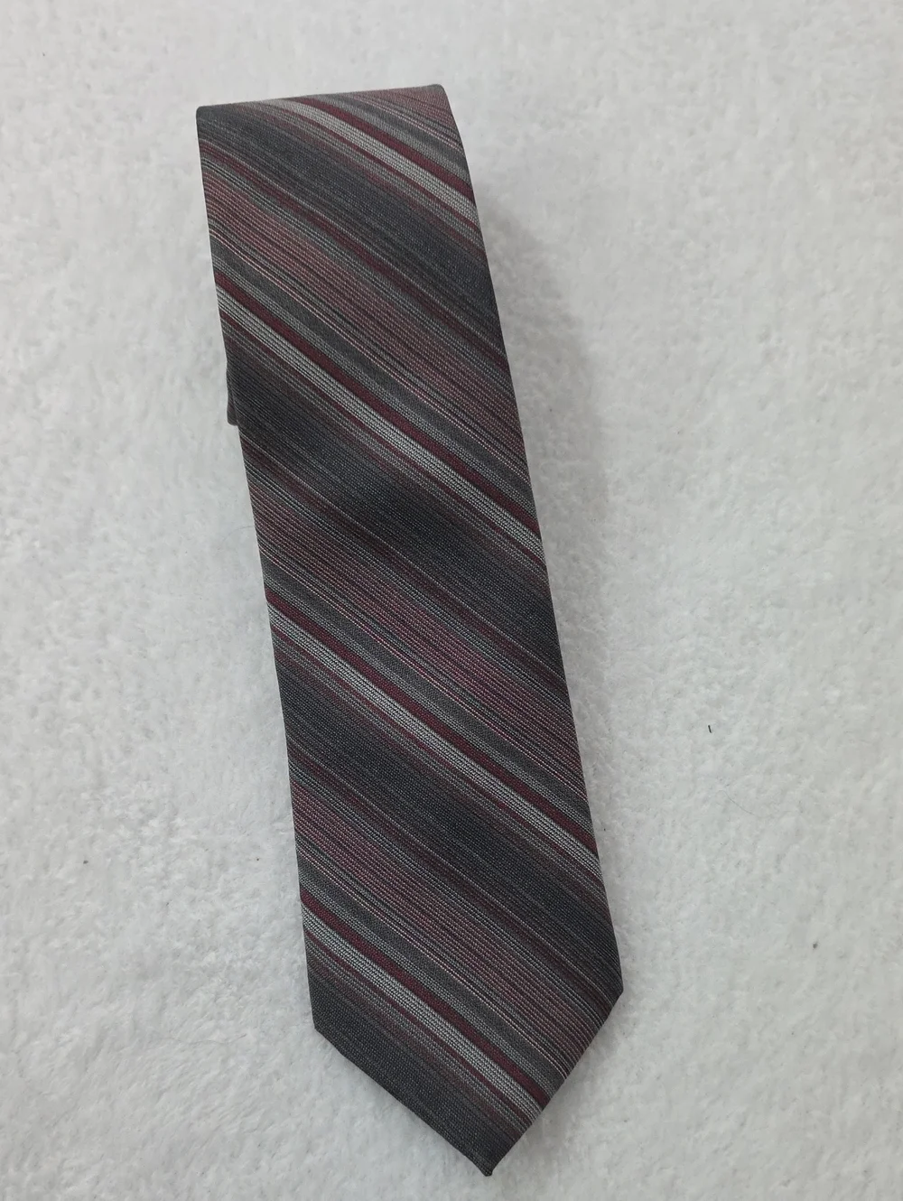 Wembley Diagonal Striped Neck Tie Gray Burgundy Silver Polyester